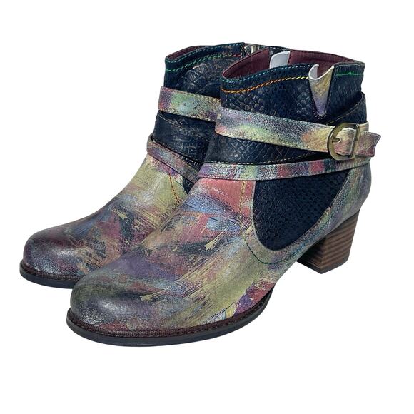 L'ARTISTE Shazzam Leather Strappy Boots in Retro Multi-Color size 41